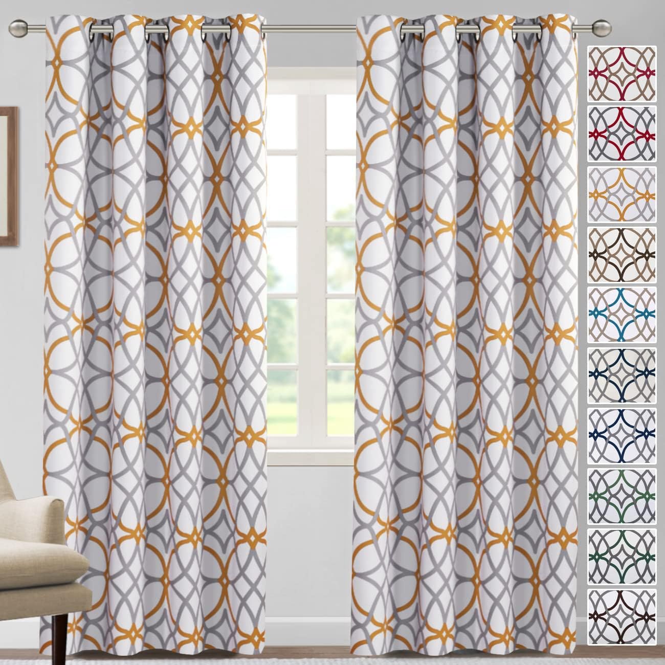 H.VERSAILTEX HVERSAILTEX Blackout Curtains Printed Design for Bedroom 84 Inch Length 2 Panels Set Thermal Insulated Curtains for Living Room Geometric Modern Grommet Window Drapes Mustard and Grey